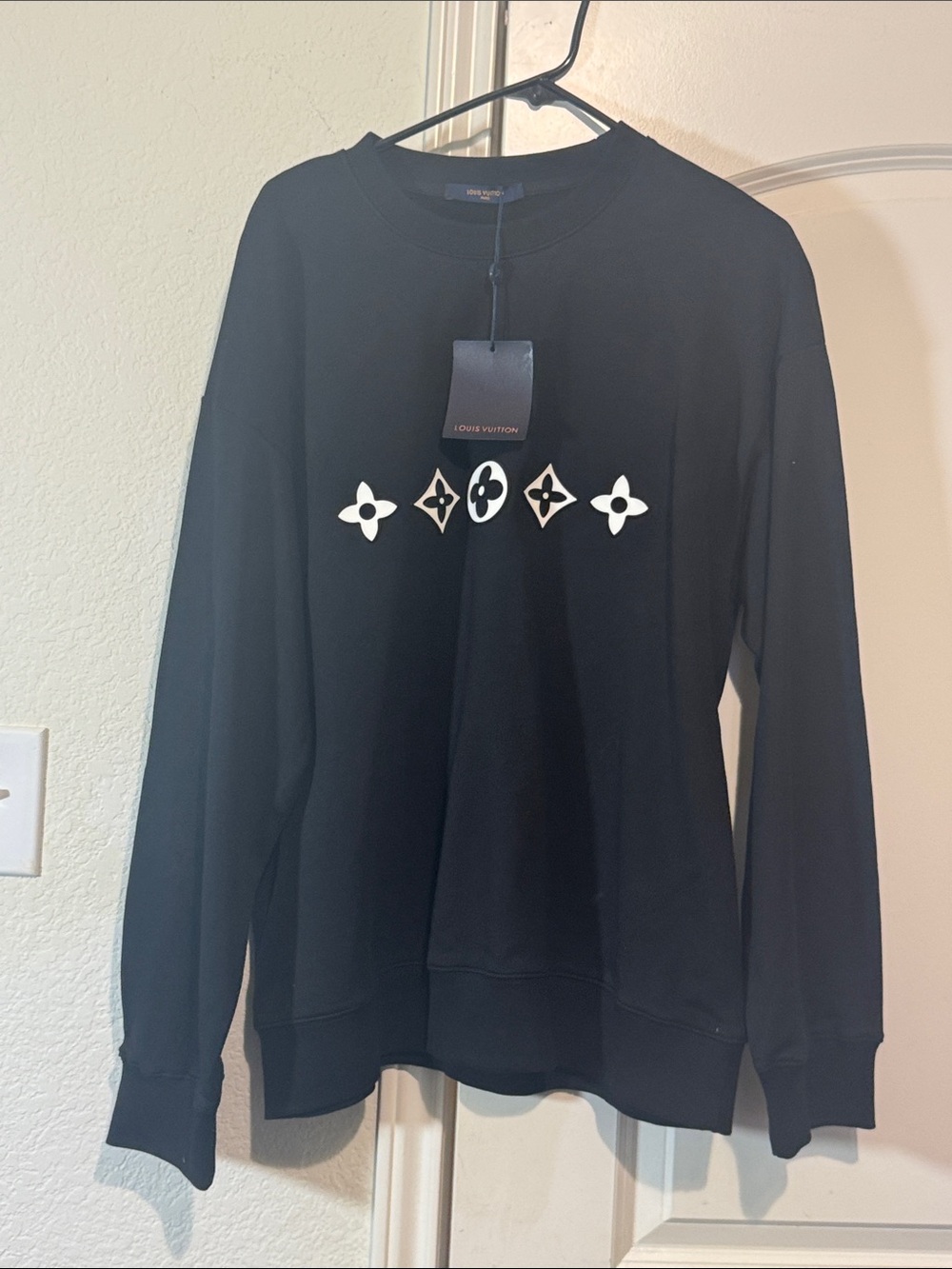 Louis Vuitton Black Crewneck Sweatshirt with White Monogram Motifs